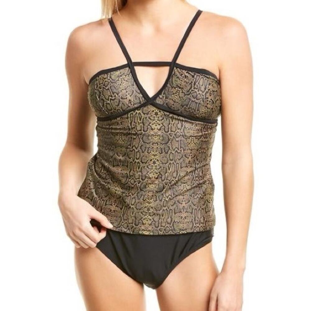 Nicole Miller Studio Strappy Cutout Snake Print Tankini Swim Top
